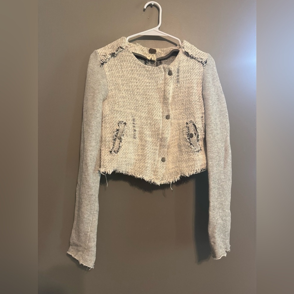 We the free Gray and Cream Cropped Jacket